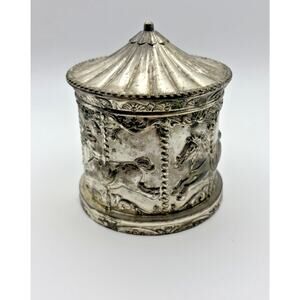 Vintage Silver/plated Horse Carousel Coin Bank Baby's 1st Coin Bank with stopper